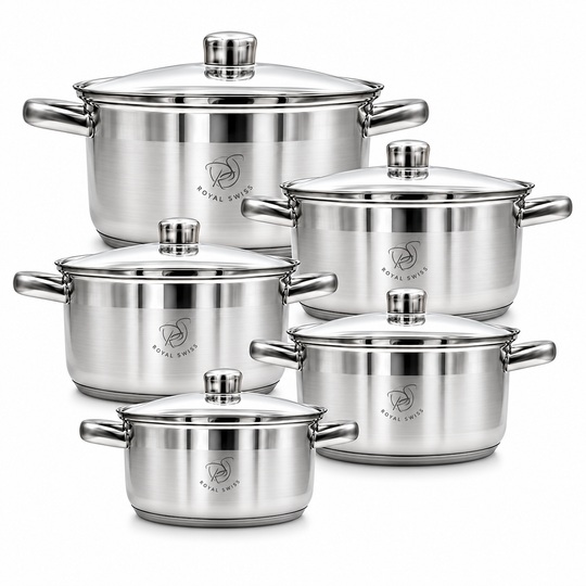 10-Piece Stainless Steel Cookware Set – 5 Pots with Glass Lids – Induction – PFAS-Free