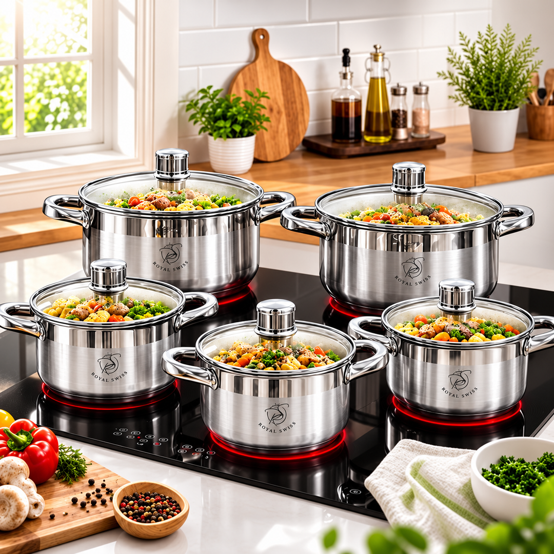 10-Piece Stainless Steel Cookware Set – 5 Pots with Glass Lids – Induction – PFAS-Free
