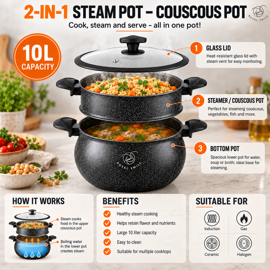 Royal Swiss Stone-Coated Couscous Pot &amp; Steamer feature image 4 