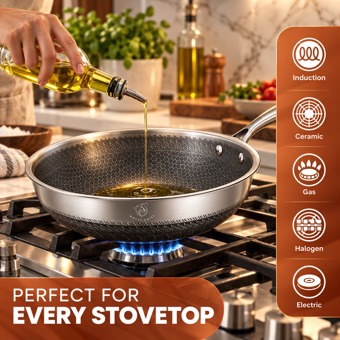 32cm Stainless Steel Wok with Lid – Stir-Fry Pan