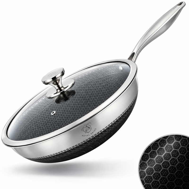 32cm Stainless Steel Wok with Lid – Stir-Fry Pan