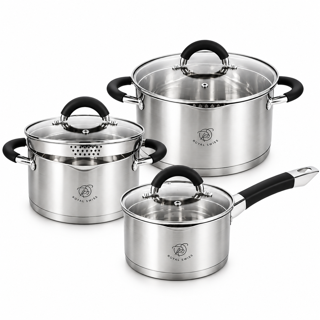 Royal Swiss 6-Piece Stainless Steel Casserole Set Black 