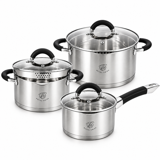 Royal Swiss 6-Piece Stainless Steel Casserole Set Black 