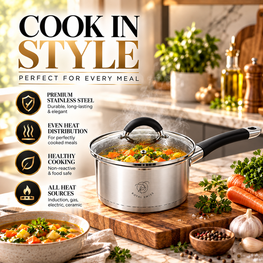 Royal Swiss 6-Piece Stainless Steel Casserole Set Black detail 