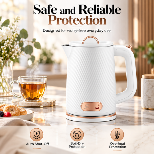 1.8L Electric Kettle – 1500W, White &amp; Rose Gold