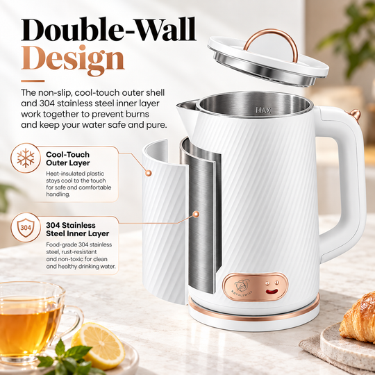 1.8L Electric Kettle – 1500W, White &amp; Rose Gold