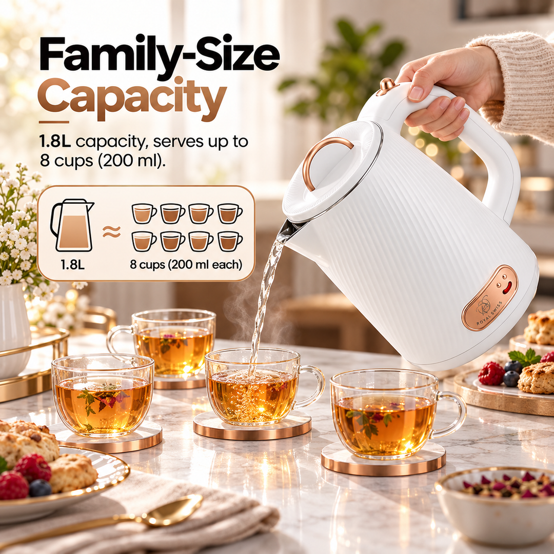 1.8L Electric Kettle – 1500W, White &amp; Rose Gold