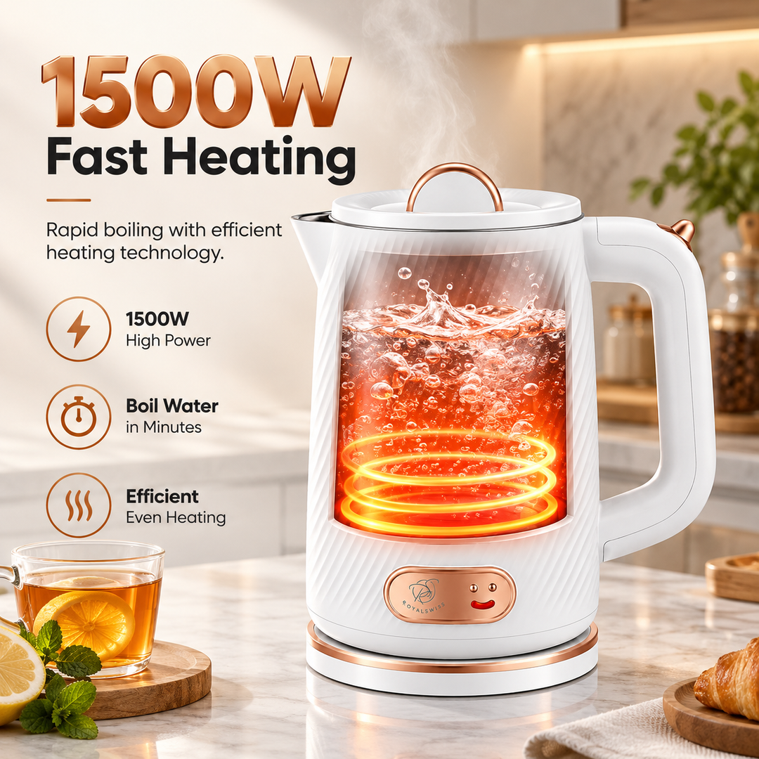 1.8L Electric Kettle – 1500W, White &amp; Rose Gold