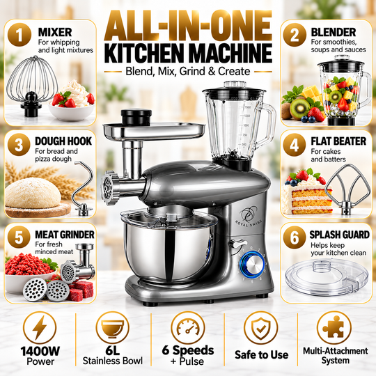 Royal Swiss 6L 3-in-1 Stand Mixer Grey blender feature 