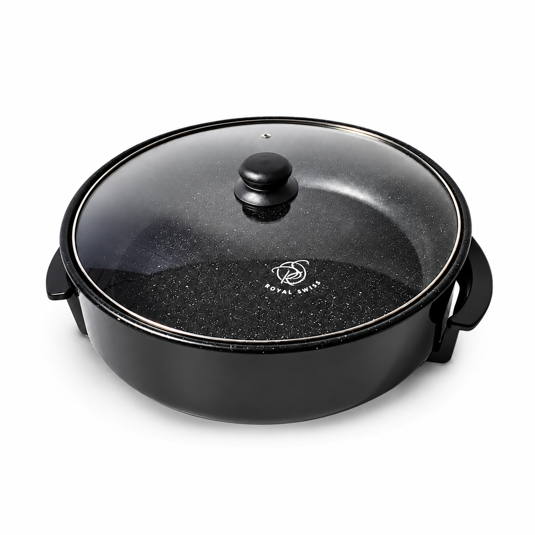Electric Pizza Pan 42cm / 46cm – Non-Stick with Glass Lid