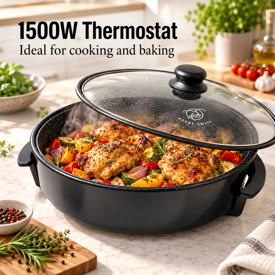 Electric Pizza Pan 42cm / 46cm – Non-Stick with Glass Lid