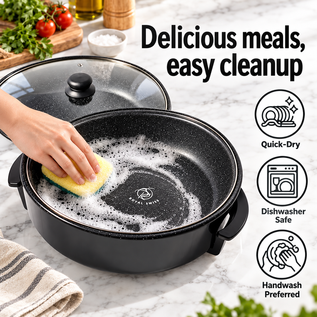 Electric Pizza Pan 42cm / 46cm – Non-Stick with Glass Lid