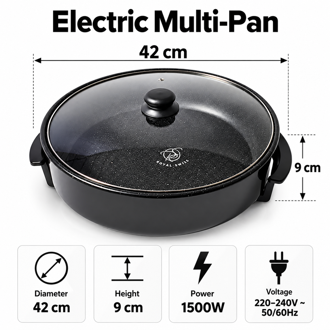 Electric Pizza Pan 42cm / 46cm – Non-Stick with Glass Lid