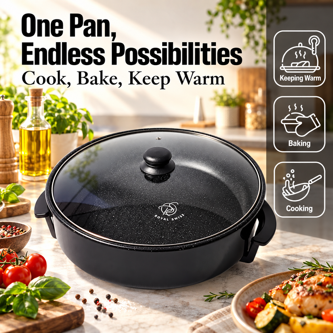 Electric Pizza Pan 42cm / 46cm – Non-Stick with Glass Lid