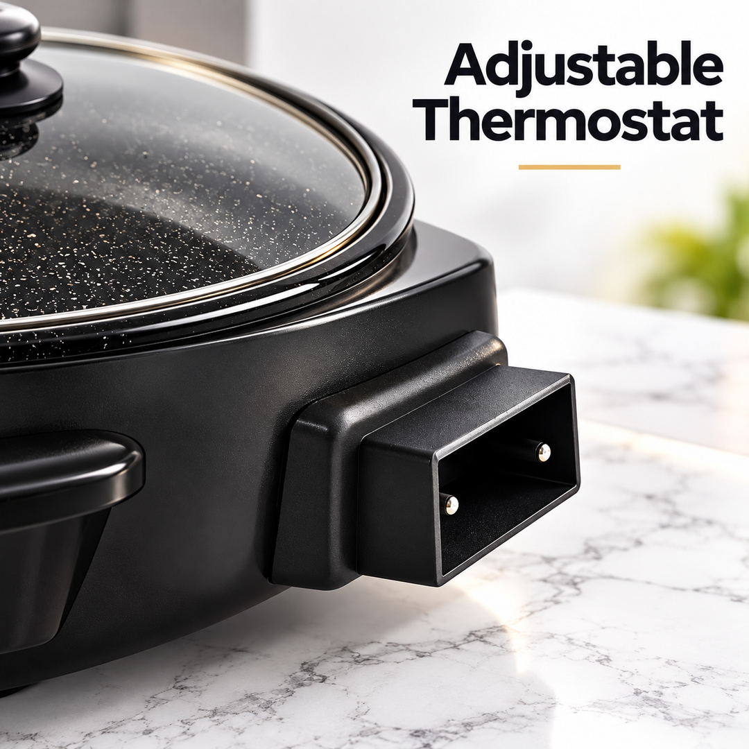 Electric Pizza Pan 42cm / 46cm – Non-Stick with Glass Lid