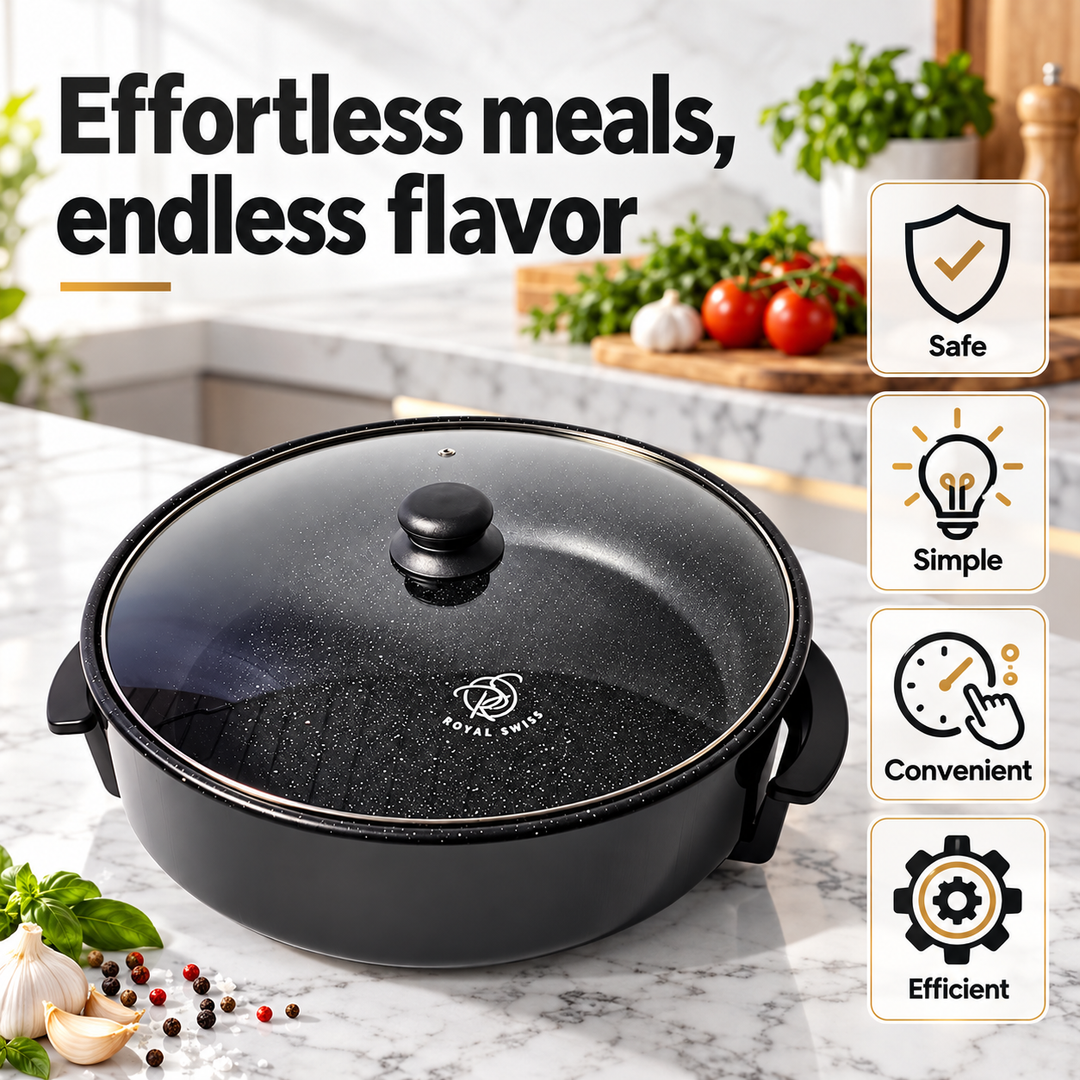 Electric Pizza Pan 42cm / 46cm – Non-Stick with Glass Lid