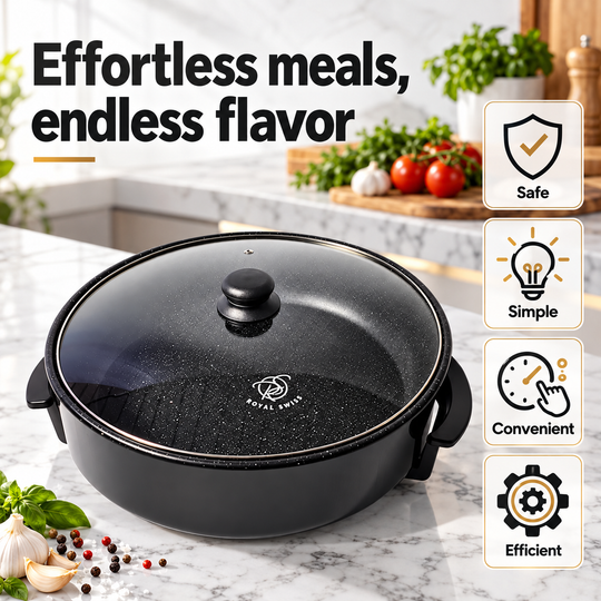 Electric Pizza Pan 42cm / 46cm – Non-Stick with Glass Lid
