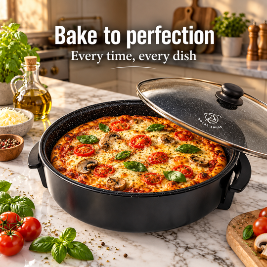 Electric Pizza Pan 42cm / 46cm – Non-Stick with Glass Lid
