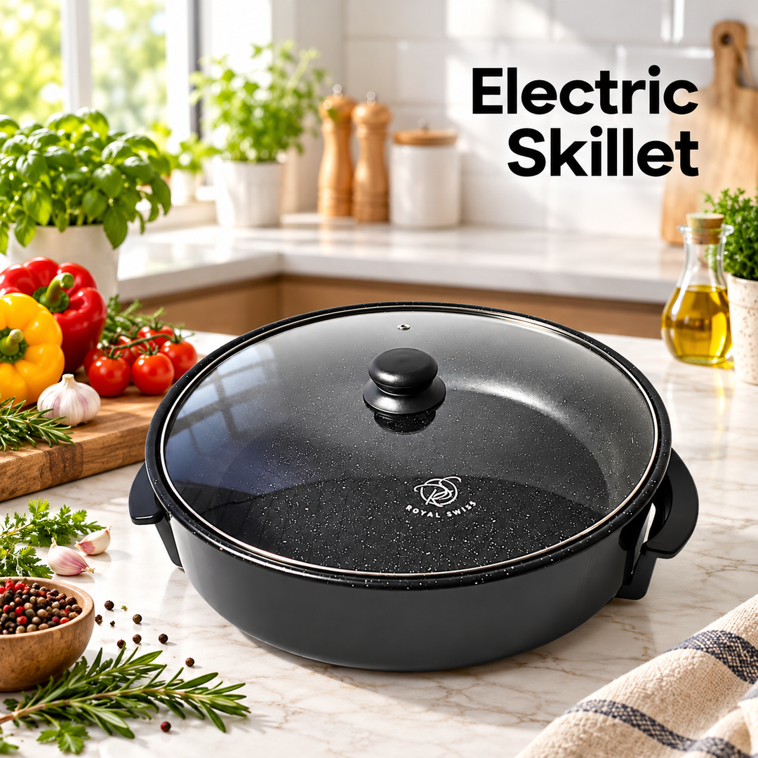 Electric Pizza Pan 42cm / 46cm – Non-Stick with Glass Lid