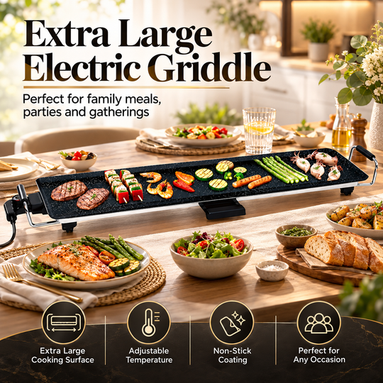 Electric Teppanyaki Grill 46cm / 90cm – 2000W Non-Stick Plancha