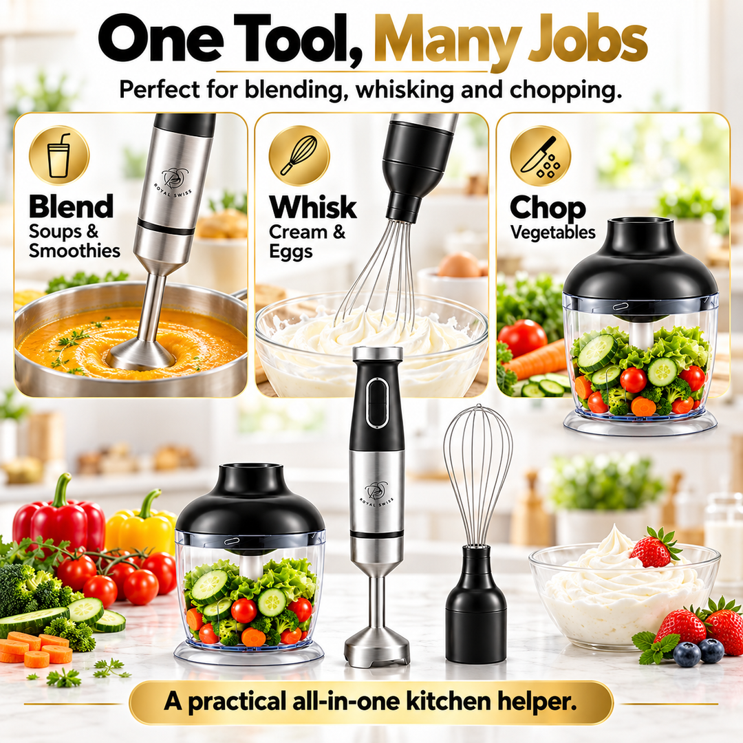 3-in-1 Hand Blender 1000W – Stainless Steel Set with Chopper &amp; Whisk