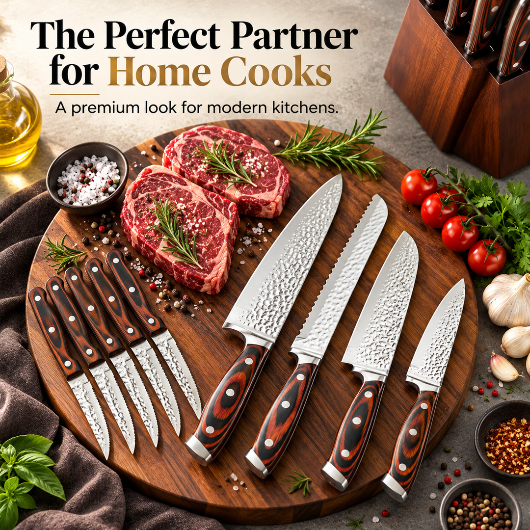 15-Piece Stainless Steel Knife Set with Block &amp; Sharpener – Brown