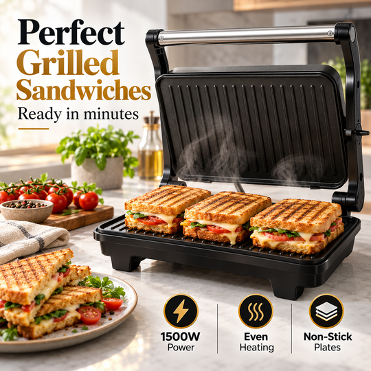 1500W Contact Grill – Non-Stick Panini Maker