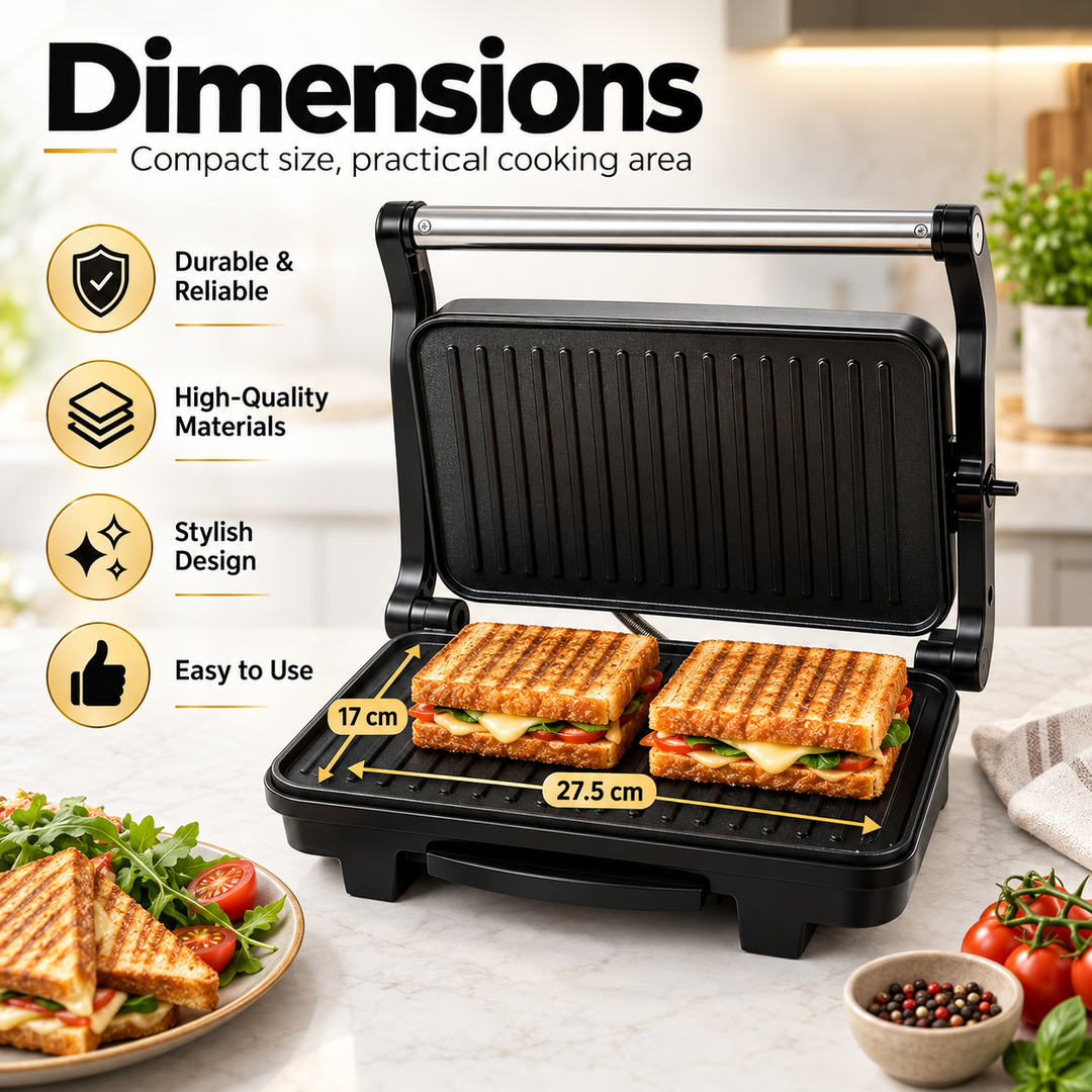 1500W Contact Grill – Non-Stick Panini Maker