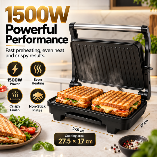 1500W Contact Grill – Non-Stick Panini Maker