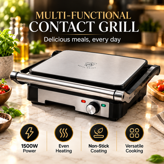 1800W Contact Grill – Removable Non-Stick Plates &amp; Panini Press