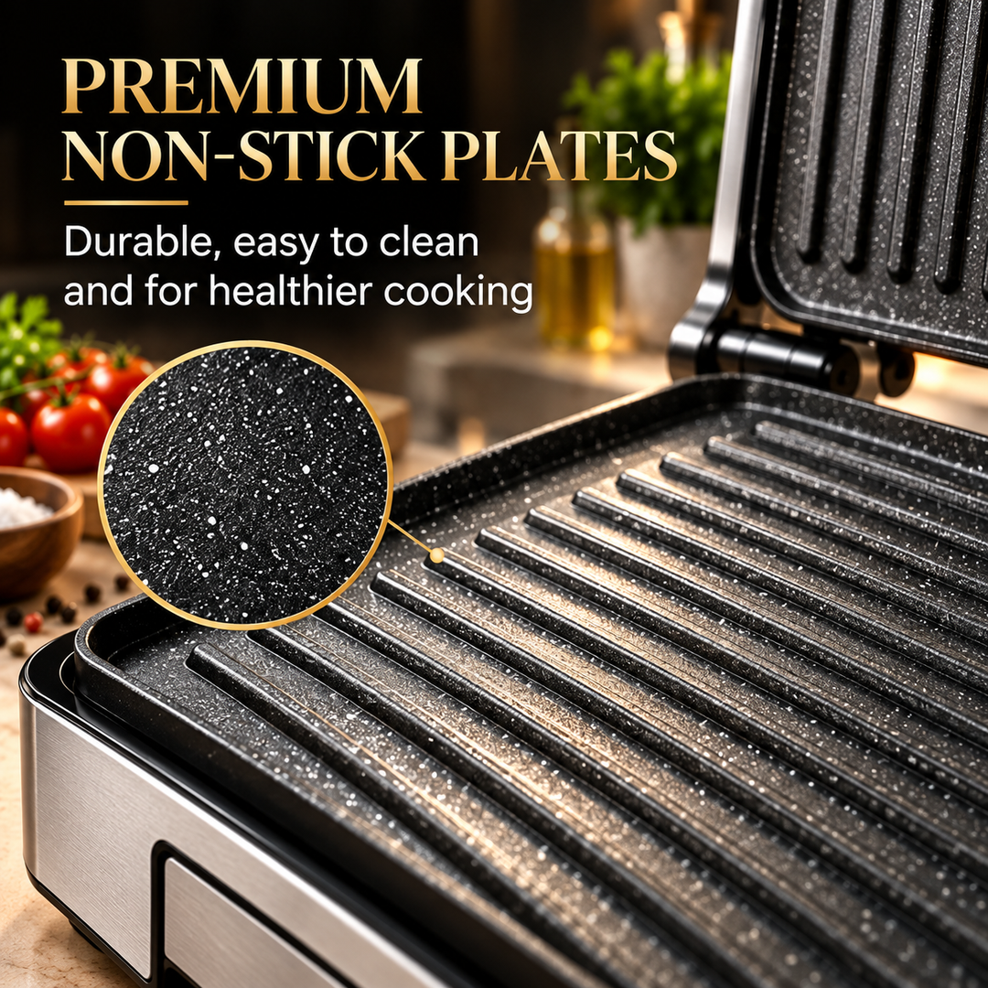 1800W Contact Grill – Removable Non-Stick Plates &amp; Panini Press