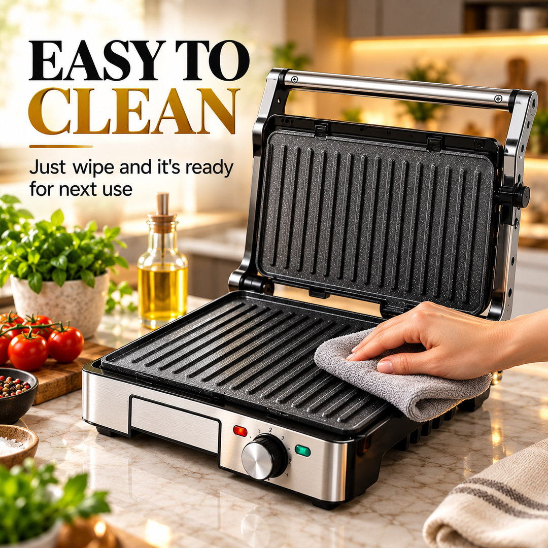 1800W Contact Grill – Removable Non-Stick Plates &amp; Panini Press