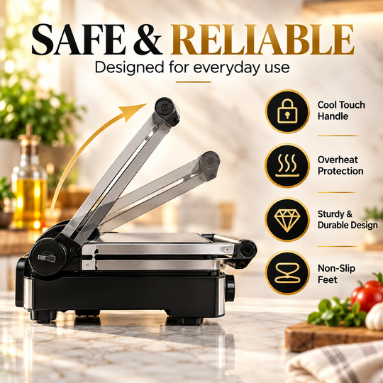 1800W Contact Grill – Removable Non-Stick Plates &amp; Panini Press