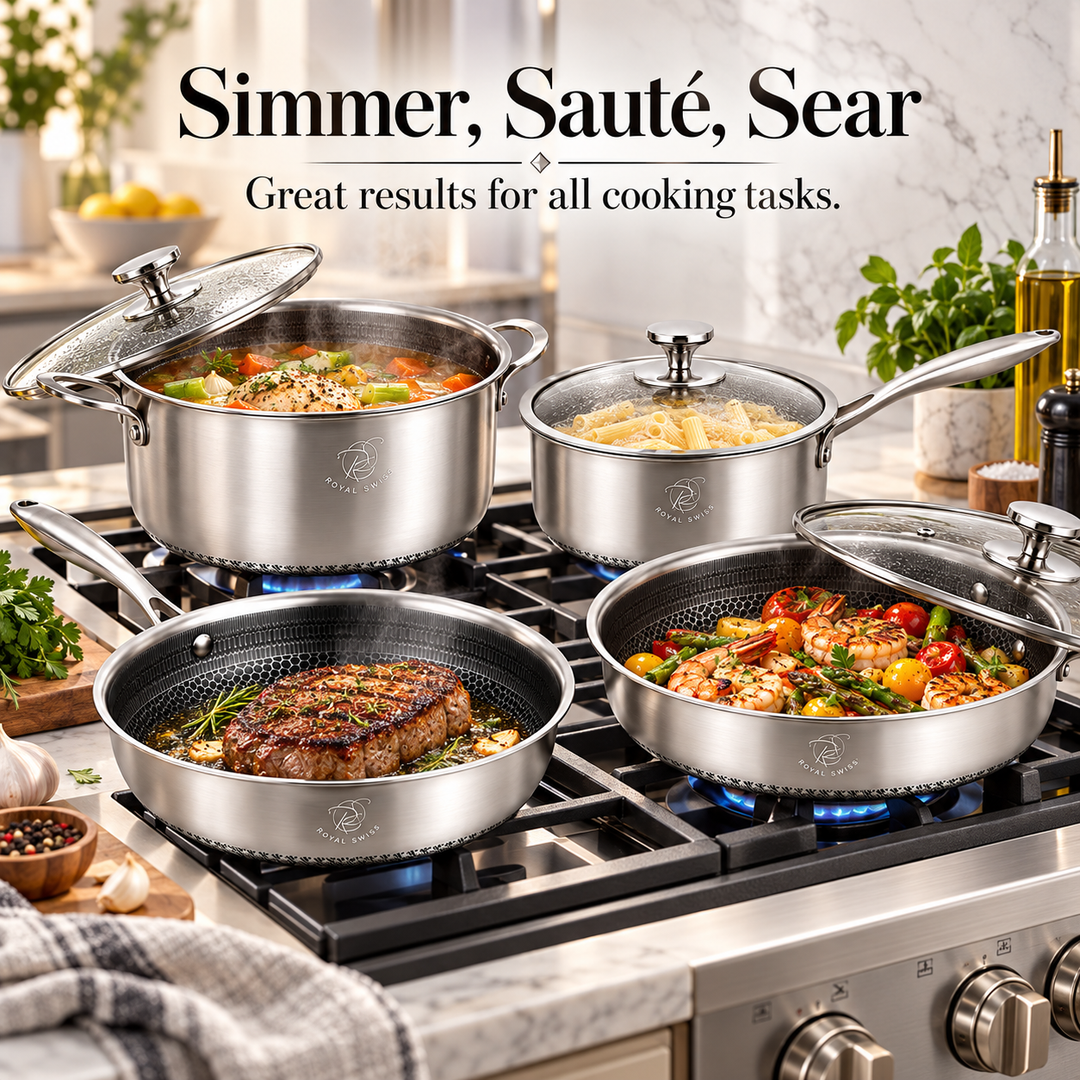 10-Piece 3-Ply Stainless Steel Cookware Set – Honeycomb Non-Stick – Induction