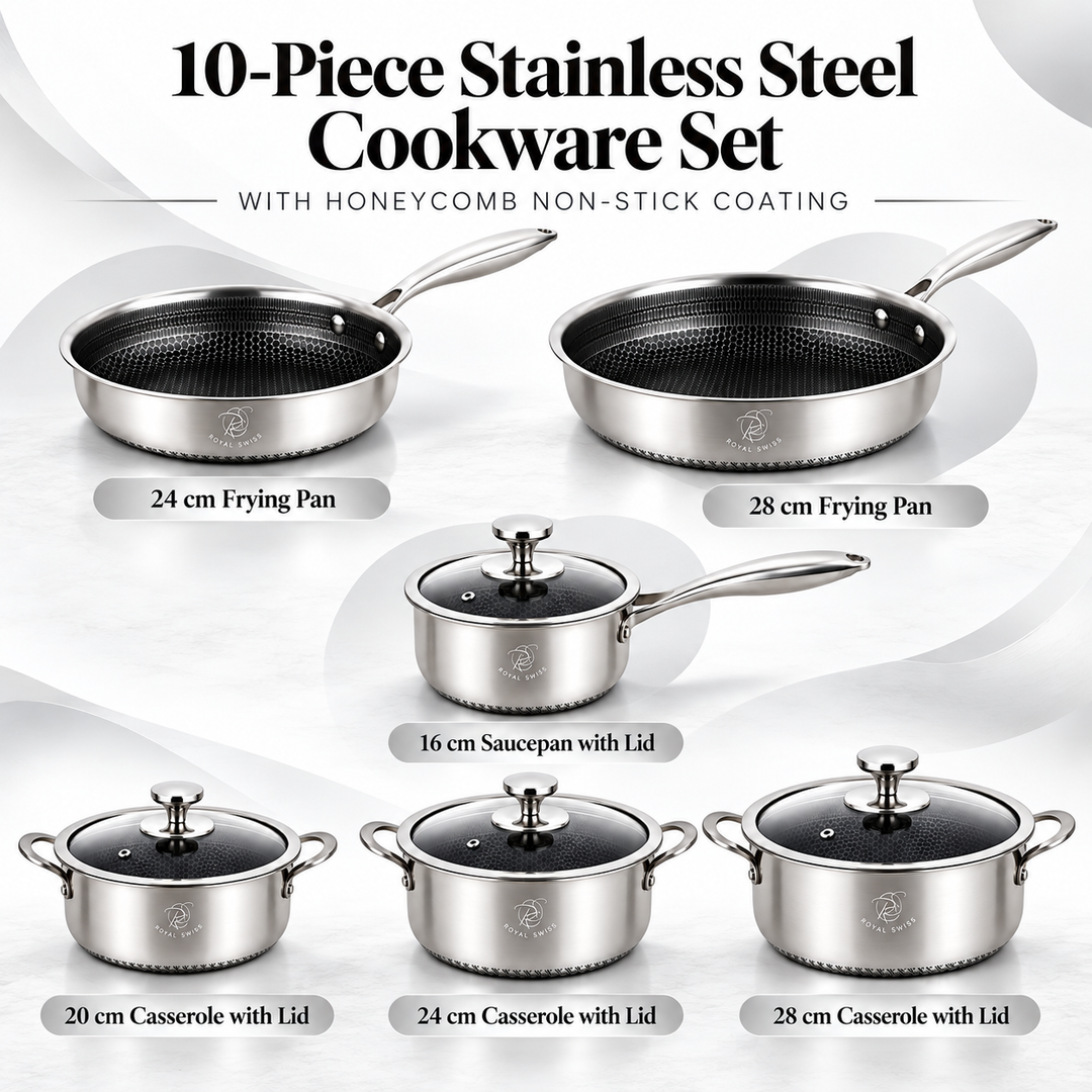 10-Piece 3-Ply Stainless Steel Cookware Set – Honeycomb Non-Stick – Induction