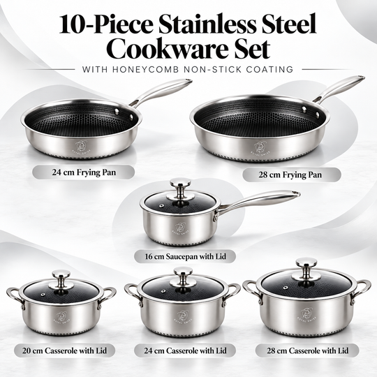 10-Piece 3-Ply Stainless Steel Cookware Set – Honeycomb Non-Stick – Induction