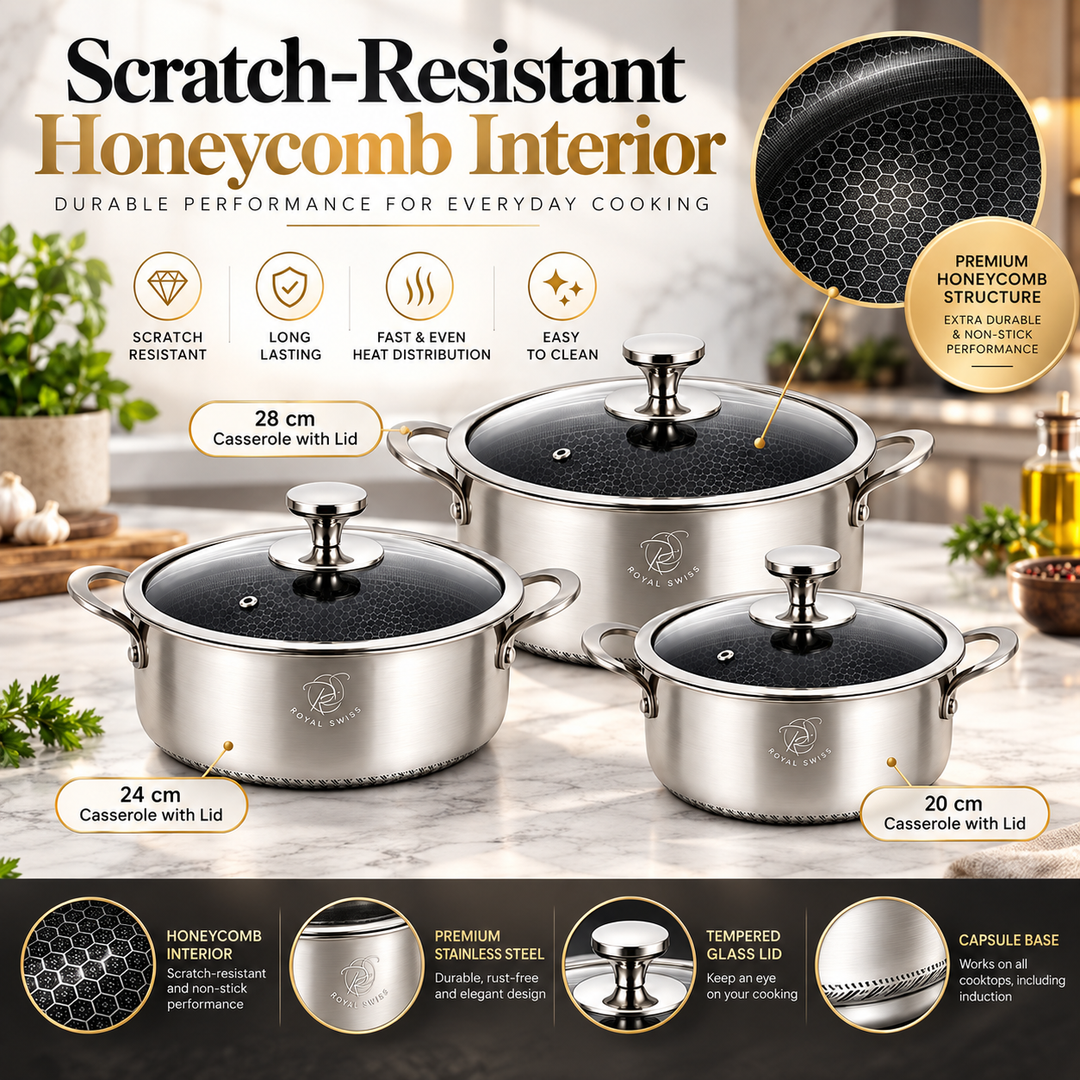 10-Piece 3-Ply Stainless Steel Cookware Set – Honeycomb Non-Stick – Induction