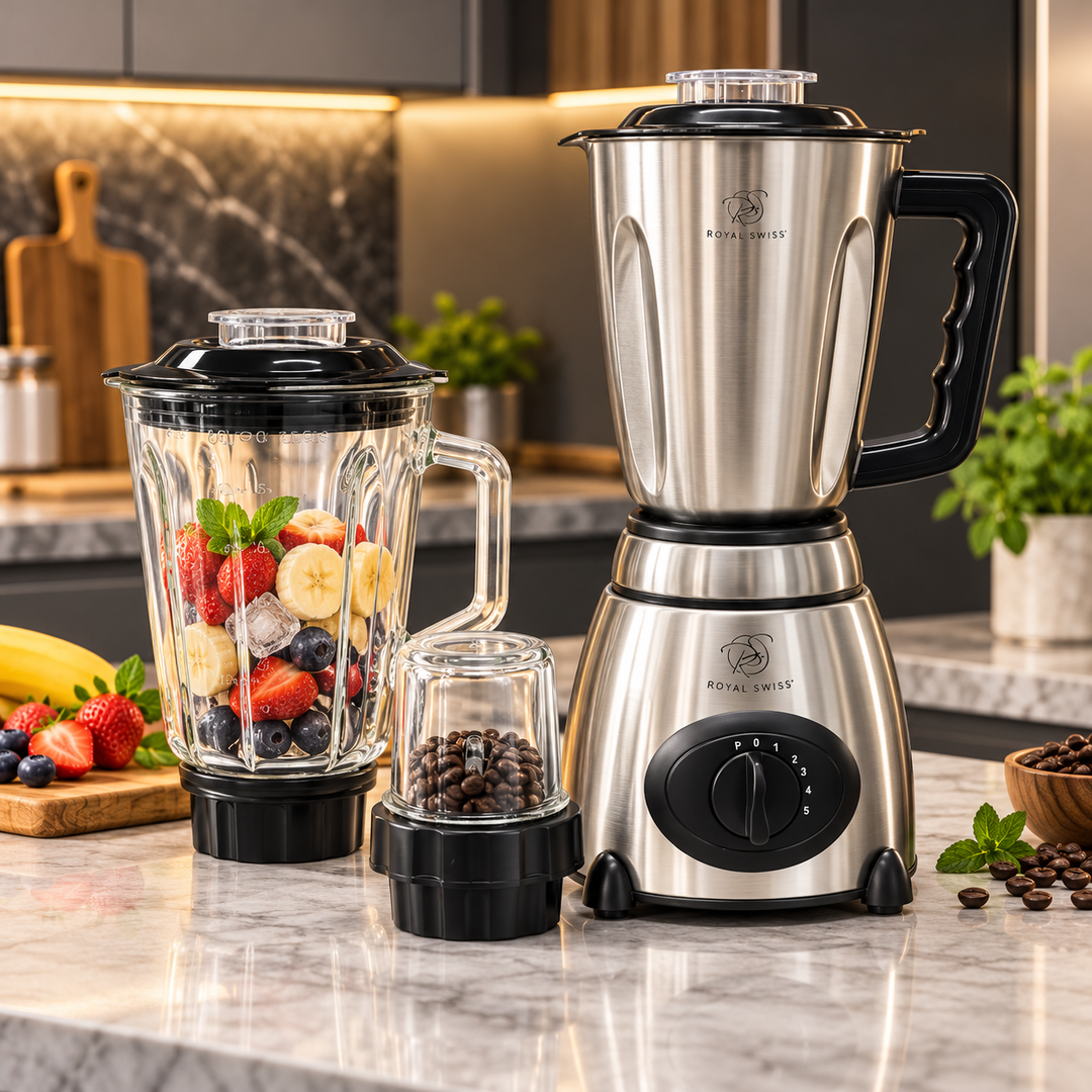 3-in-1 Blender 600W – 1.5L Glass &amp; Stainless Steel Jugs + Grinder