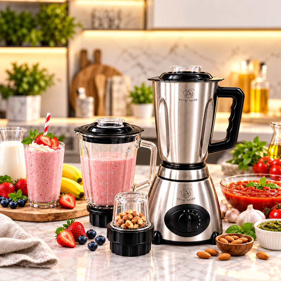 3-in-1 Blender 600W – 1.5L Glass &amp; Stainless Steel Jugs + Grinder
