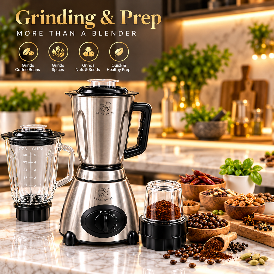 3-in-1 Blender 600W – 1.5L Glass &amp; Stainless Steel Jugs + Grinder