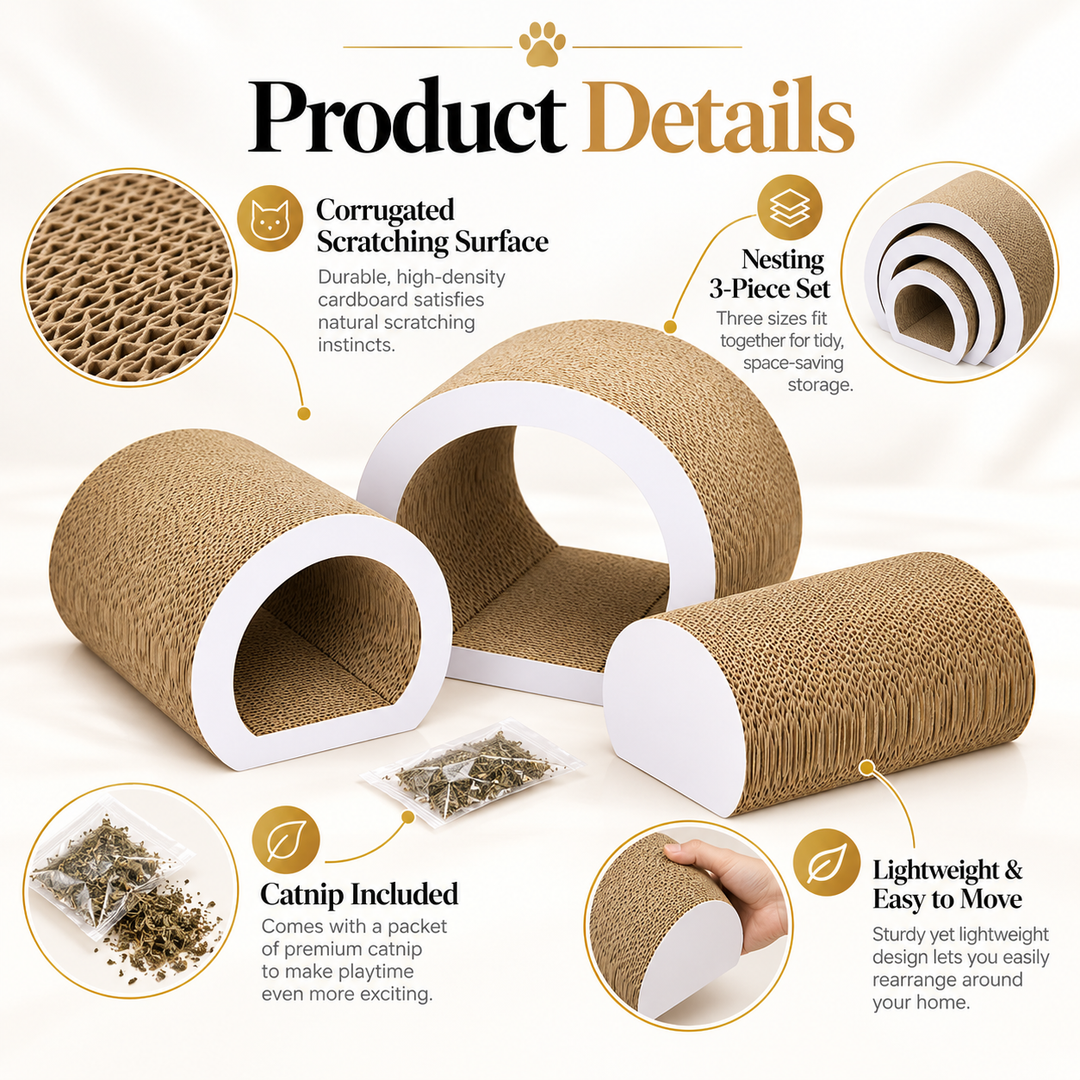 3-Piece Cat Scratching Tunnel Set – Play &amp; Rest