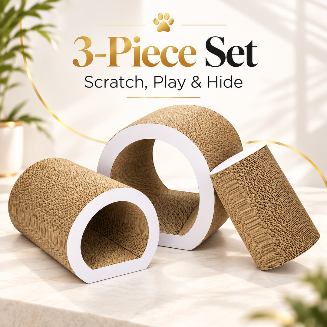 3-Piece Cat Scratching Tunnel Set – Play &amp; Rest