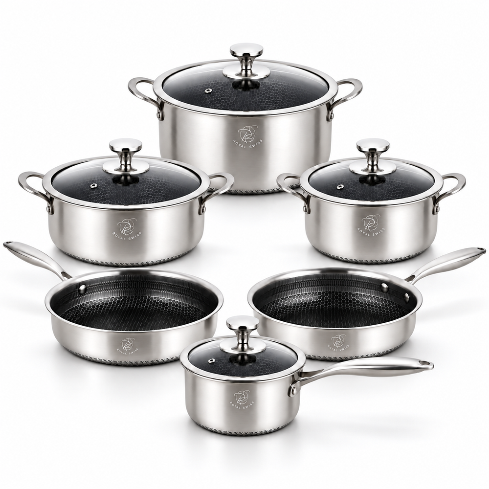 10-Piece 3-Ply Stainless Steel Cookware Set – Honeycomb Non-Stick – Induction