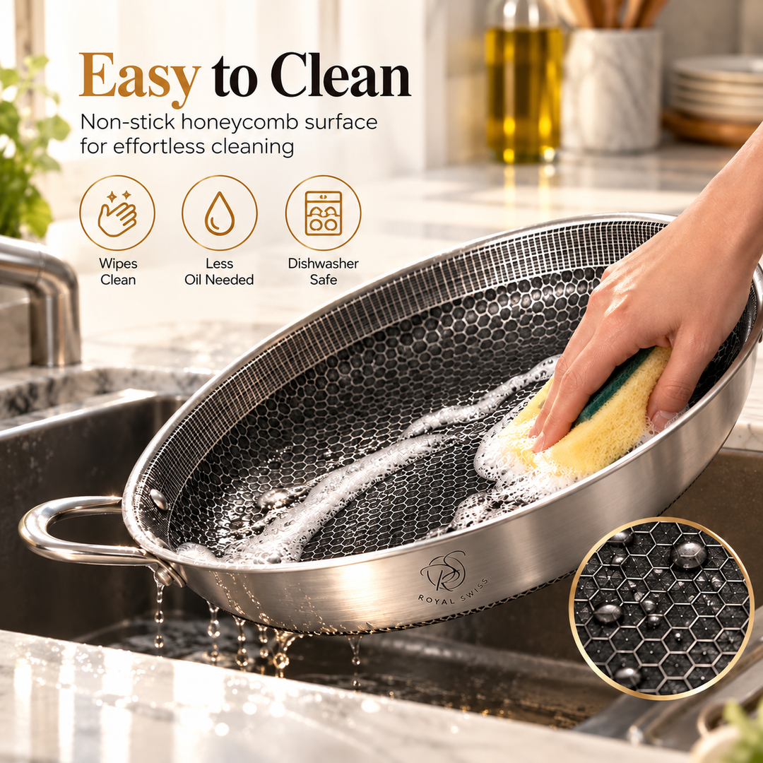 Tri-Ply Stainless Steel Paella Pan – 32 / 36 cm – Honeycomb Induction