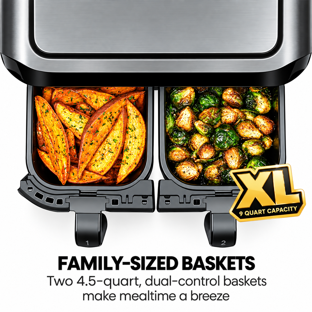 9L Double Air Fryer with Stainless Steel Housing