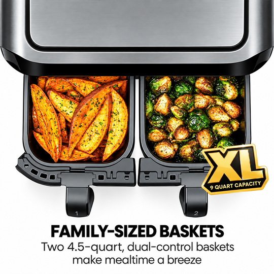 9L Double Air Fryer with Stainless Steel Housing