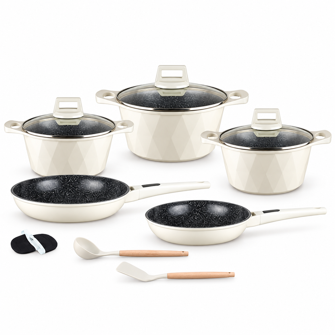 Royal Swiss 12PCS Diamond Cookware Set Beige 