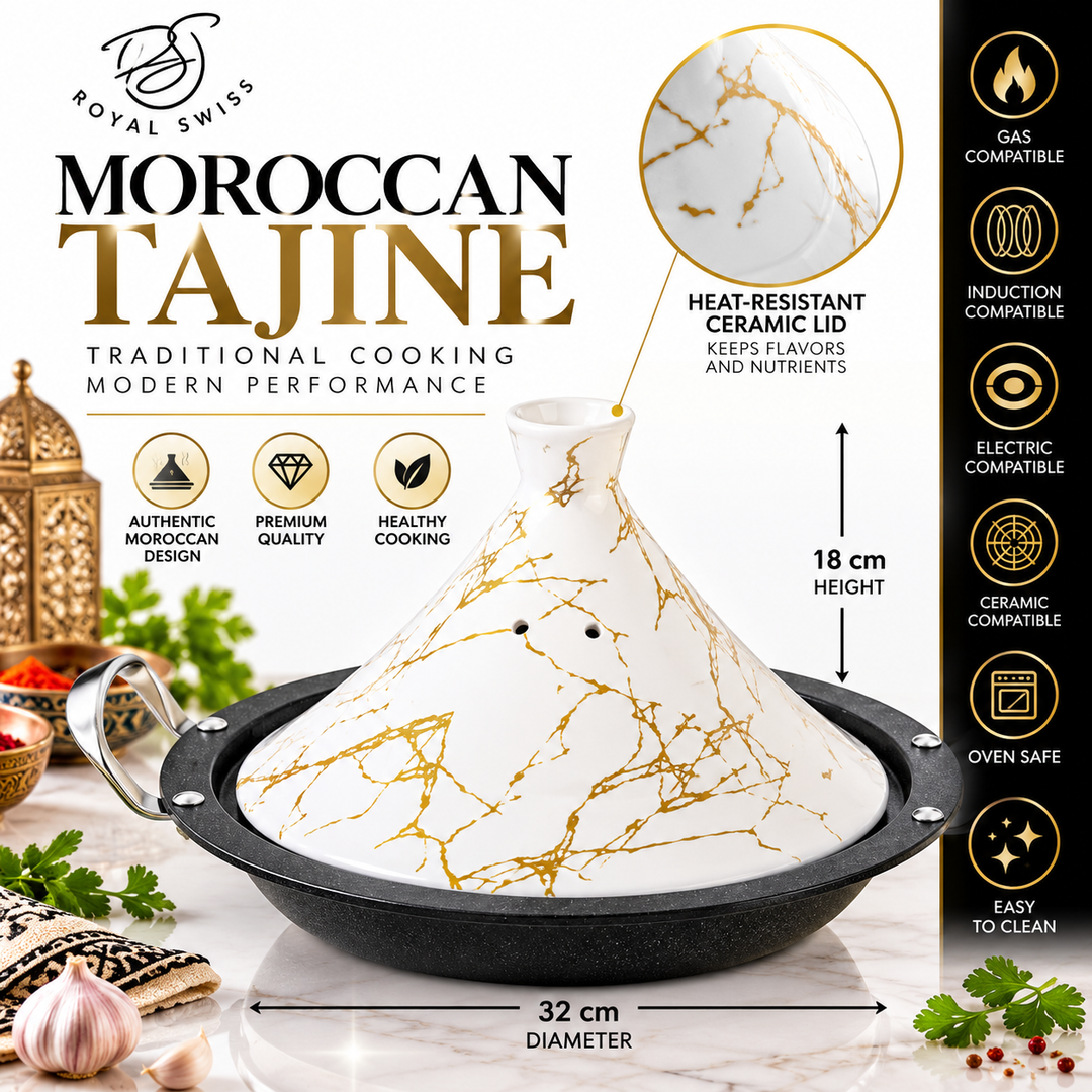 Tajine 32 cm – Induction Compatible, Non-Stick, Porcelain Lid