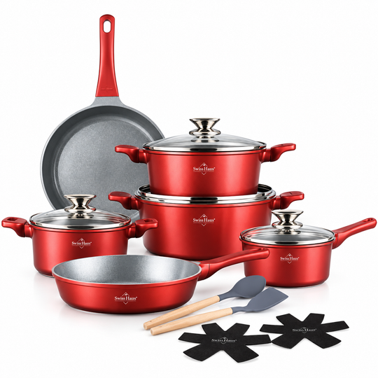 Swiss Haus BP3014BU Basel Premium 14-Piece Ceramic Induction Cookware Set – Bordeaux