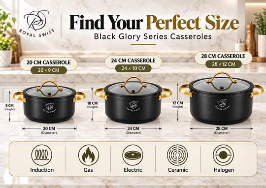 Royal Swiss Black Glory Casserole Pot – 20 / 24 / 28 cm